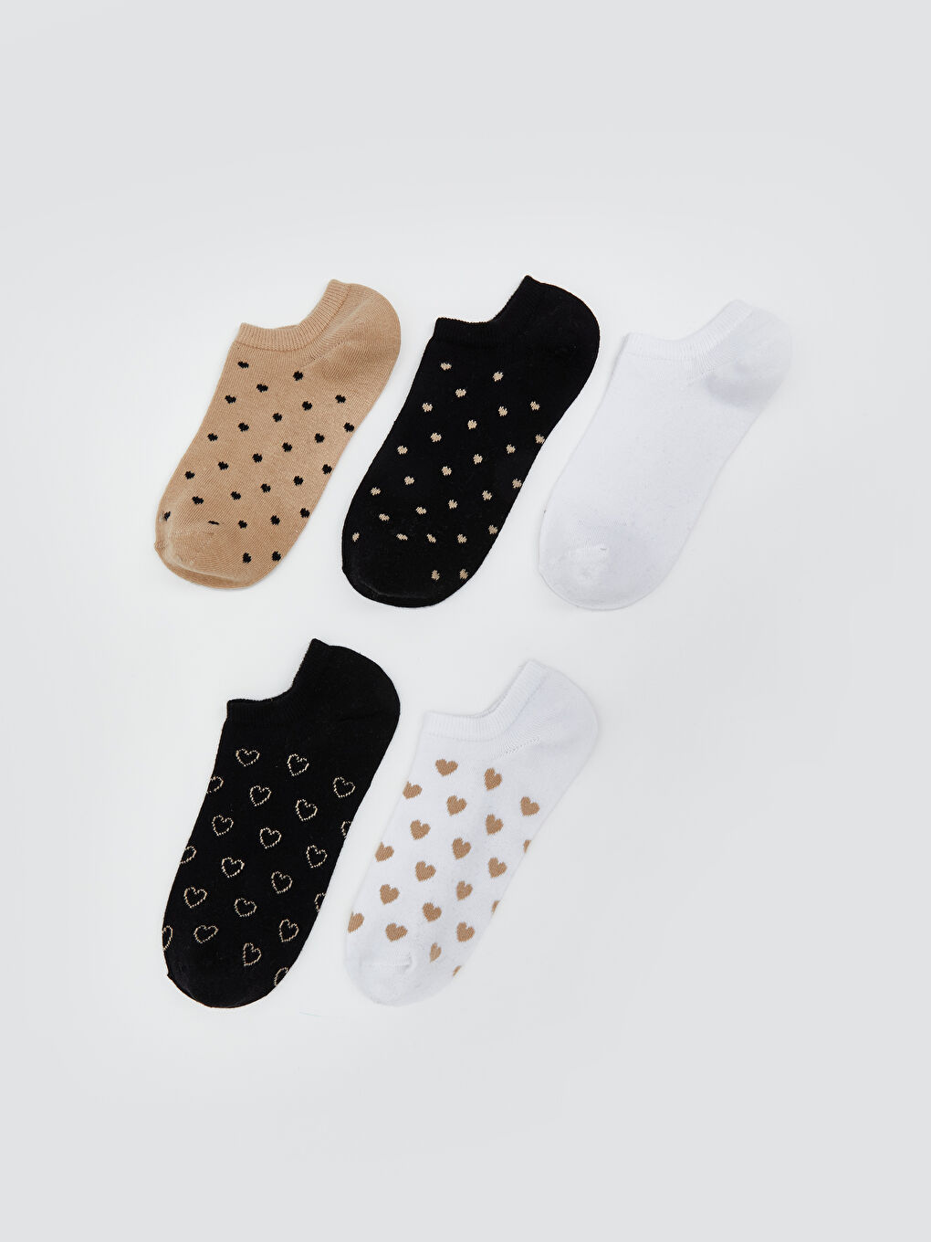 Gri Baskılı Kadın Sneaker Çorap 5'li