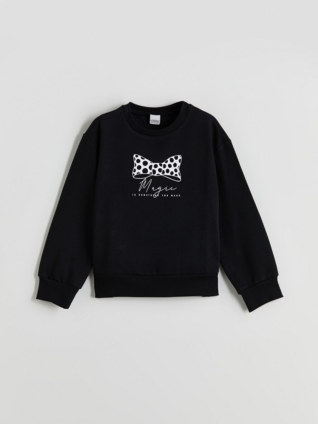 Crew Neck Bow Printed Girls' Sweatshirt