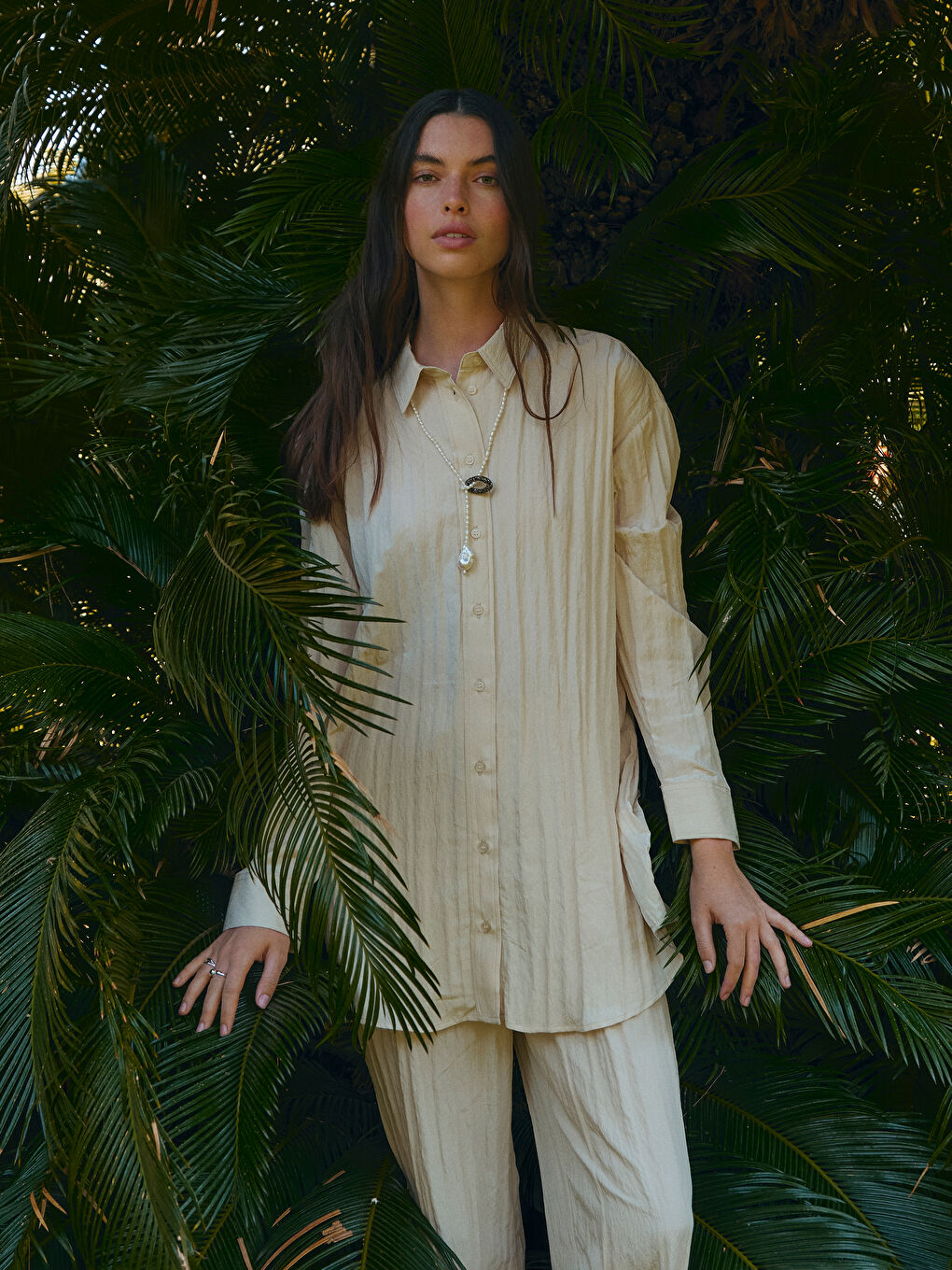 Textured Women's Shirt Tunic -S5OE37Z8-VGD