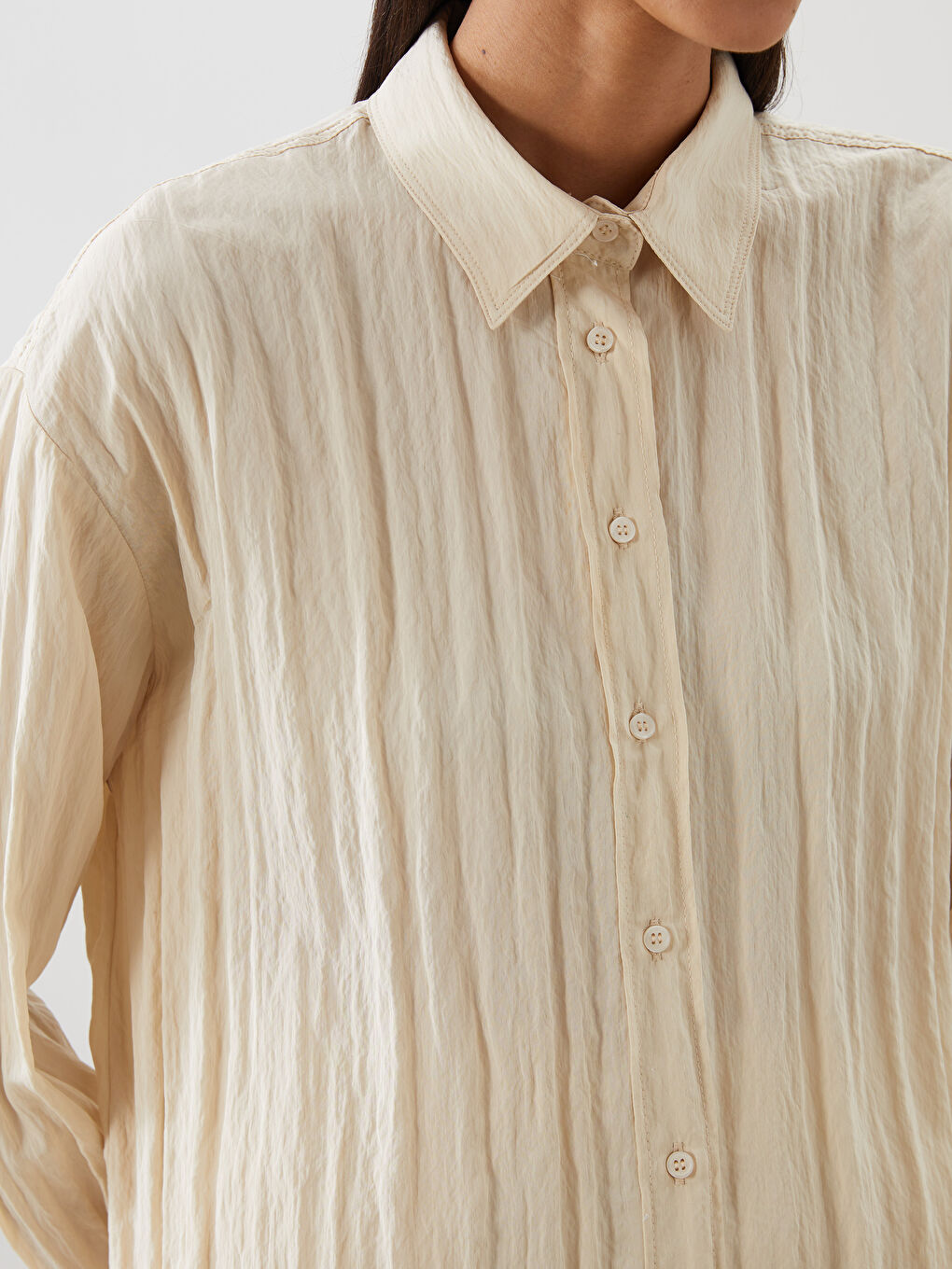 Textured Women's Shirt Tunic -S5OE37Z8-VGD