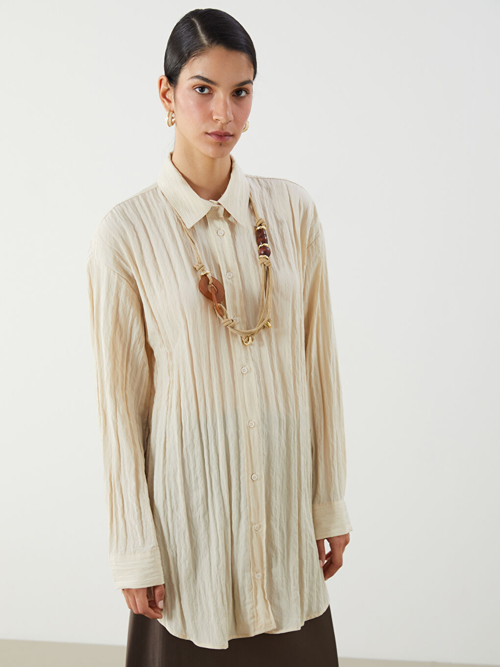 Textured Women's Shirt Tunic -S5OE37Z8-VGD