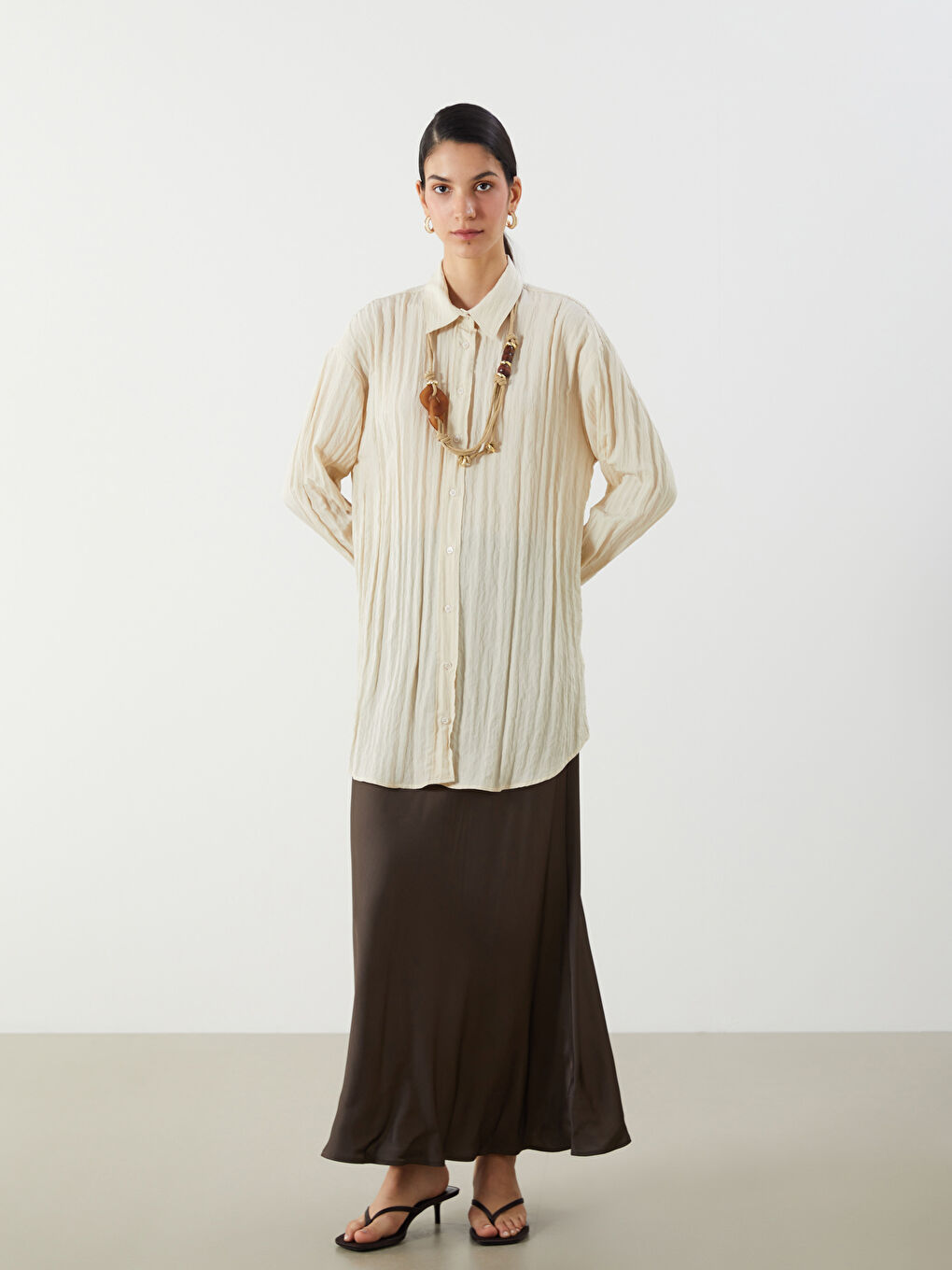 Textured Women's Shirt Tunic -S5OE37Z8-VGD
