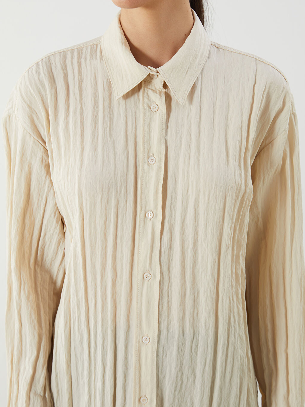 Textured Women's Shirt Tunic -S5OE37Z8-VGD