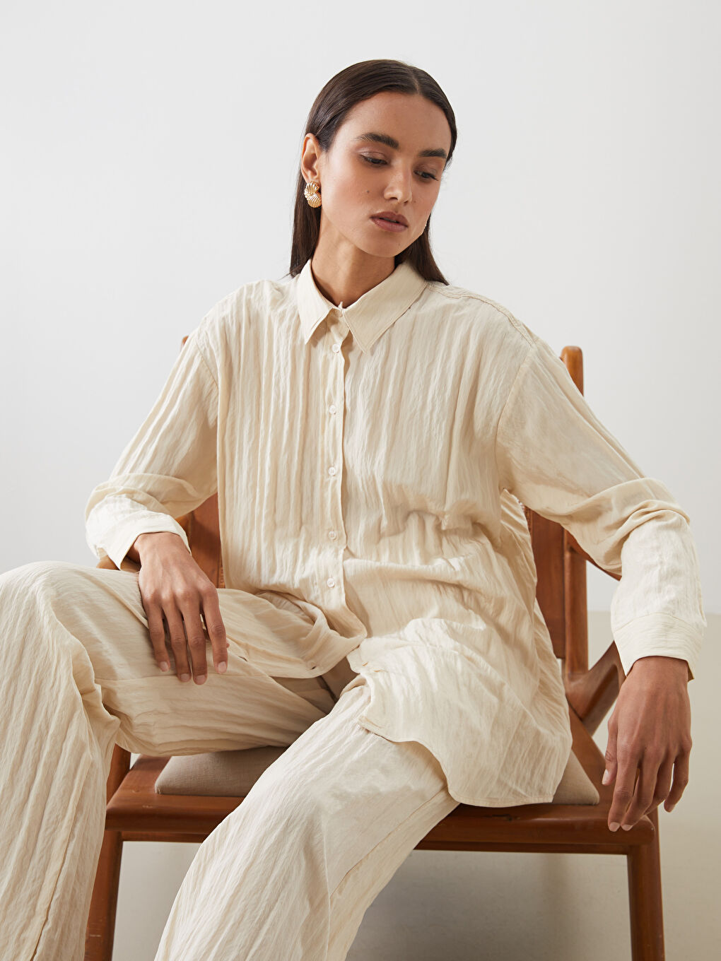 Textured Women's Shirt Tunic -S5OE37Z8-VGD