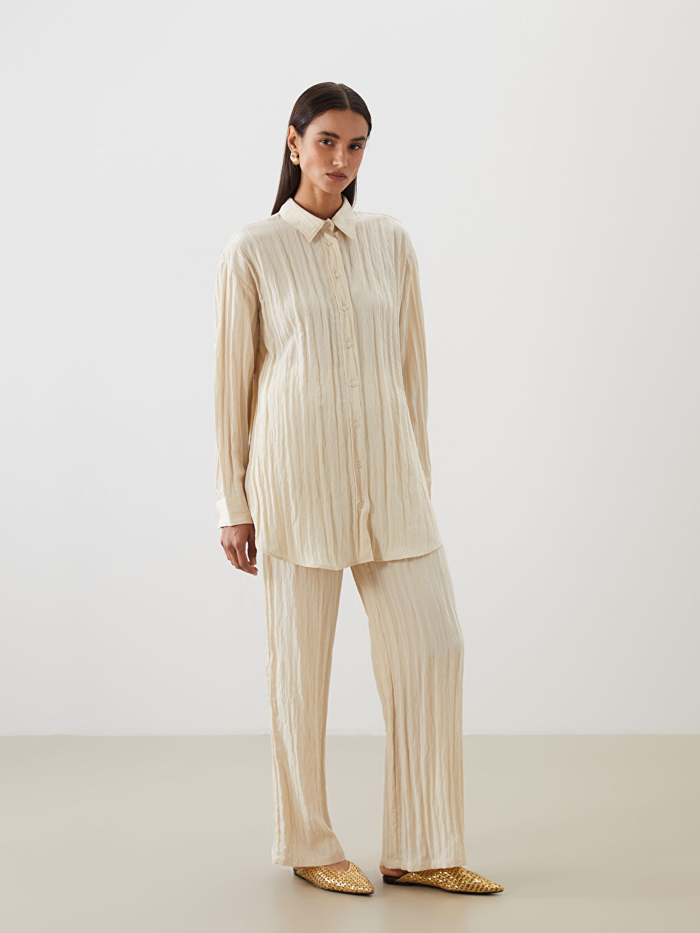 Textured Women's Shirt Tunic -S5OE37Z8-VGD