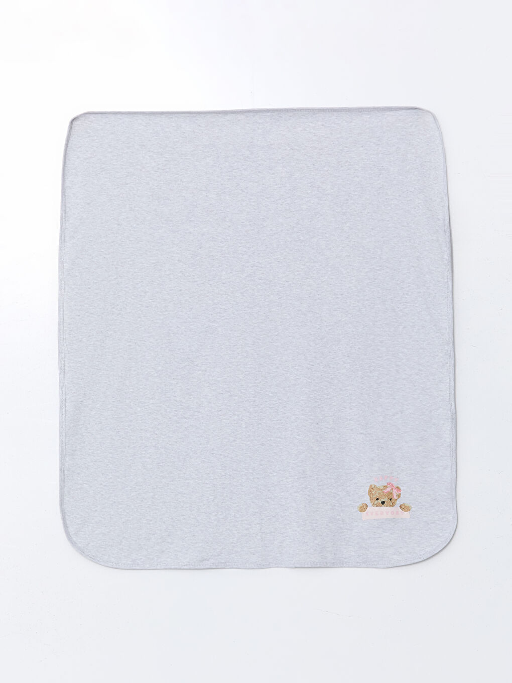 Gri Ayı Baskılı Kız Bebek Kundak Havlusu 75x90 cm