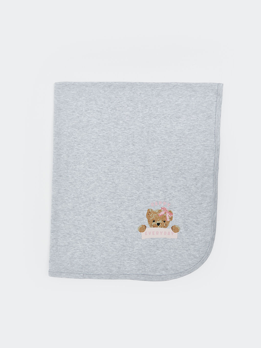 Gri Ayı Baskılı Kız Bebek Kundak Havlusu 75x90 cm-1