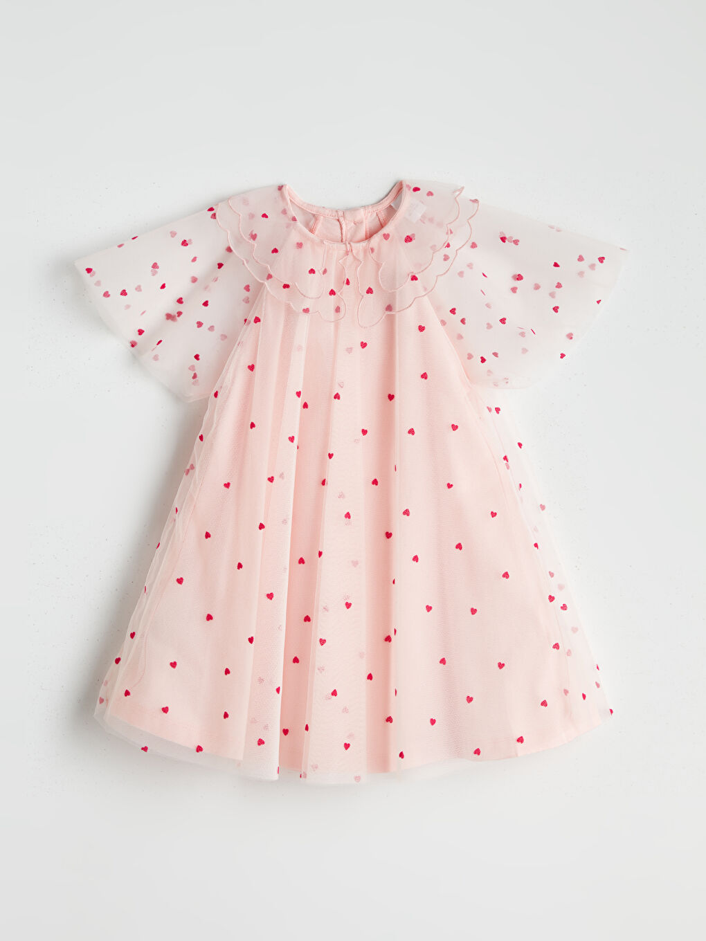 LCW Kids Pembe Kalp Baskılı Kız Çocuk Tül Elbise