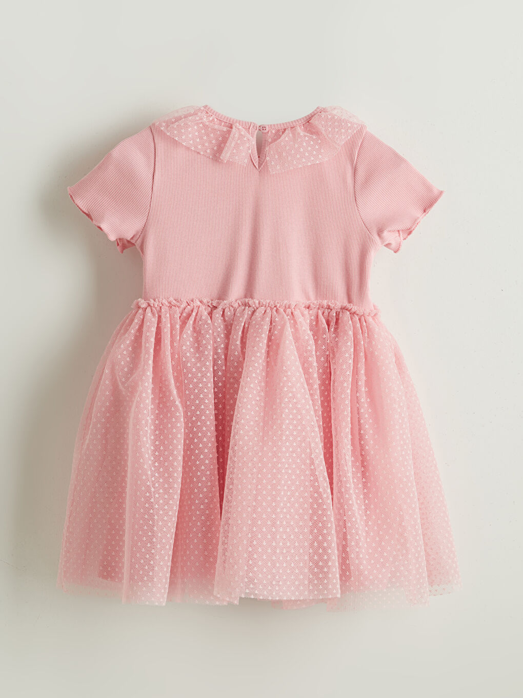 Pembe Yakası Fırfırlı Kız Çocuk Kaşkorse Tütü Elbise-1