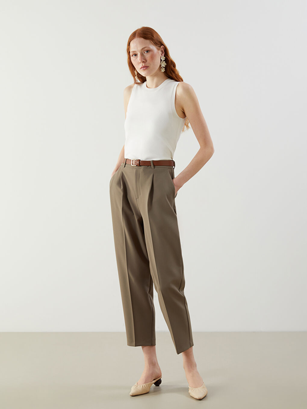 LCW Vision Belted High Waisted Carrot Fit Women's Trousers -S5OE74Z8-PVX