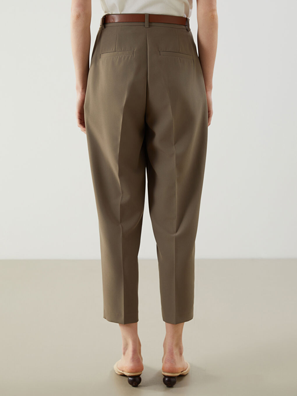 LCW Vision Belted High Waisted Carrot Fit Women's Trousers -S5OE74Z8-PVX