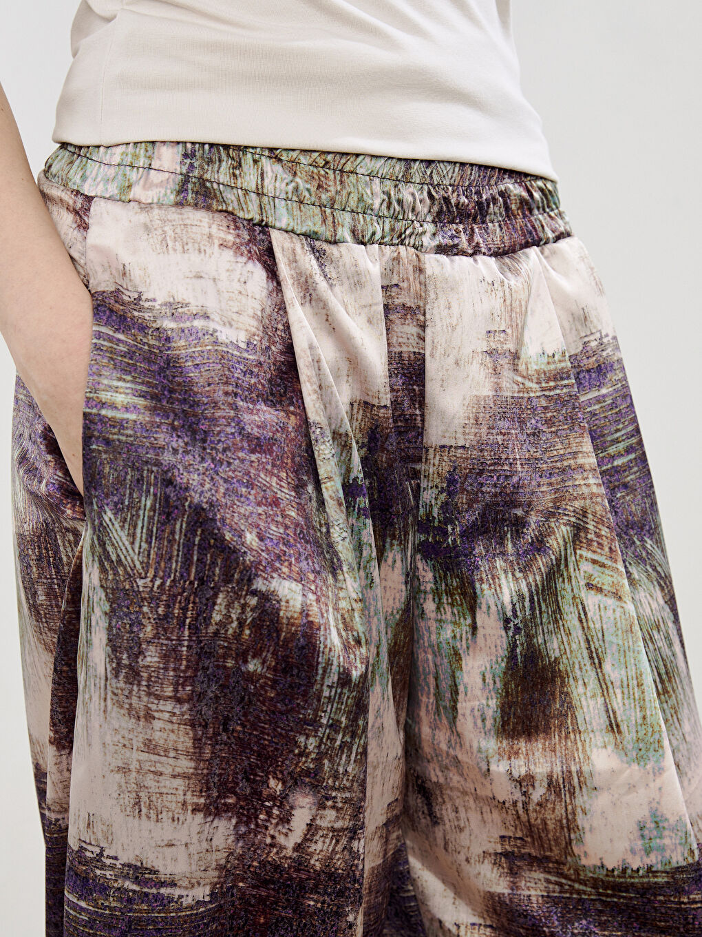 Elasticated Waist Patterned Wide Leg Women's Trousers-2