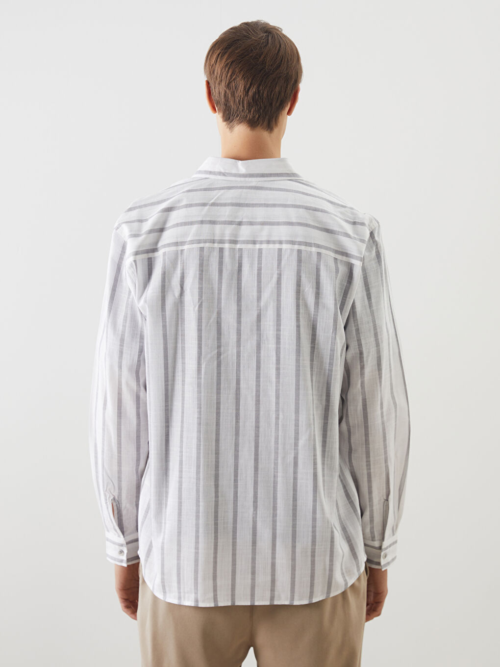 Gri Regular Fit Uzun Kollu Keten Görünümlü Erkek Gömlek-3