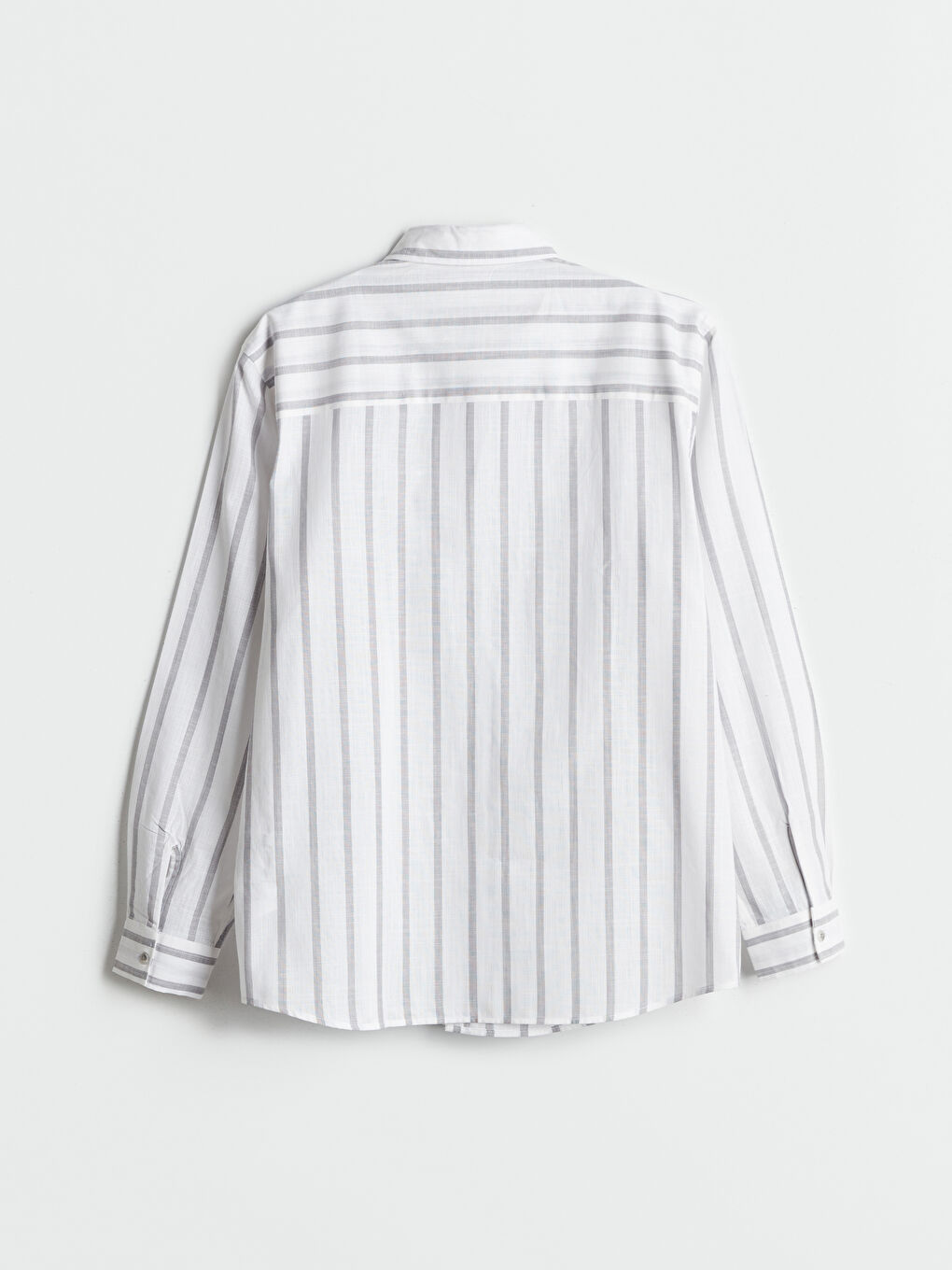 Gri Regular Fit Uzun Kollu Keten Görünümlü Erkek Gömlek-5