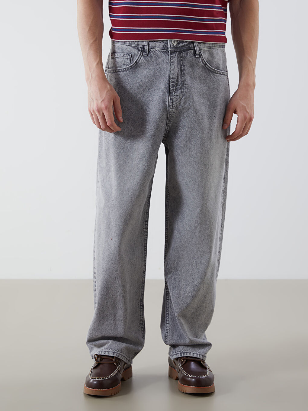 Gri Loose Fit Erkek Jean Pantolon-1