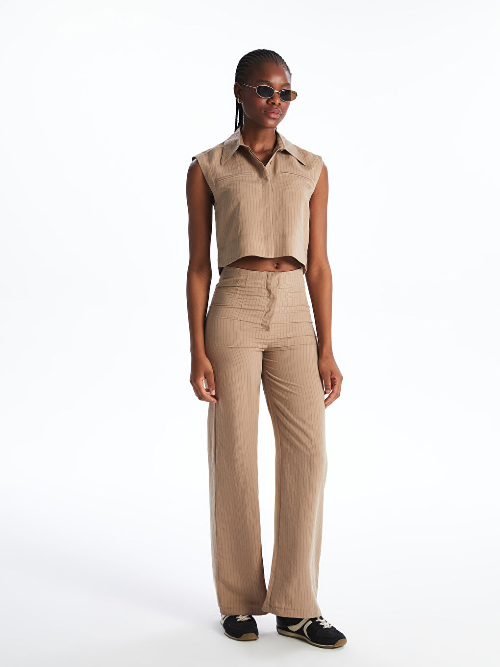 Kahverengi Çizgili Modal Karışımlı Kadın Gömlek-1