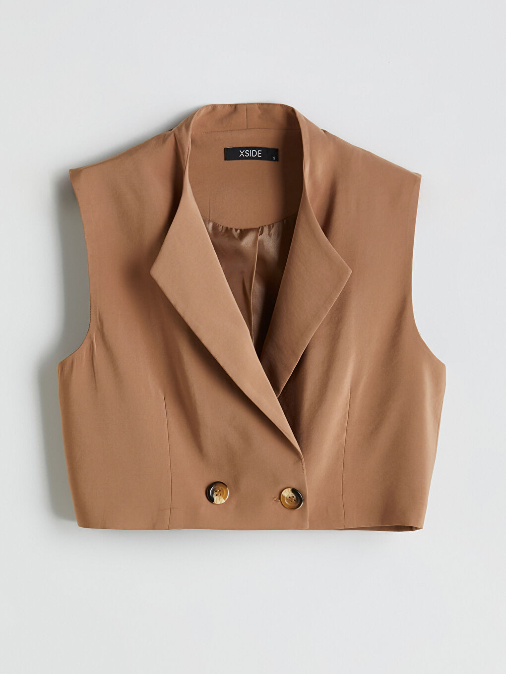 Kahverengi Ceket Yaka Kadın Klasik Yelek-4