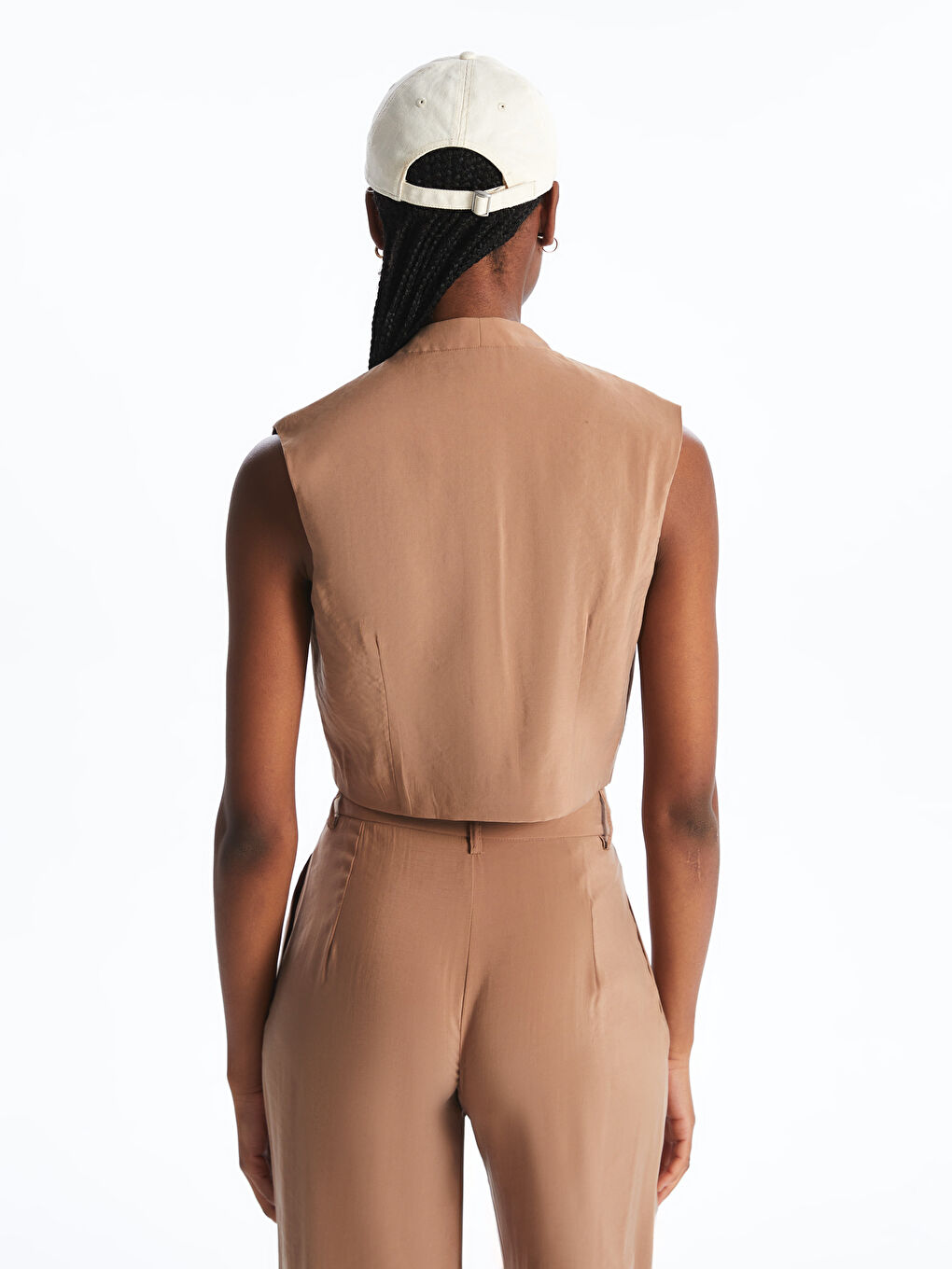 Kahverengi Ceket Yaka Kadın Klasik Yelek-3