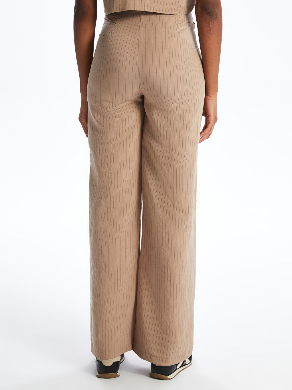 Kahverengi Çizgili Modal Karışımlı Kadın Pileli Pantolon-3