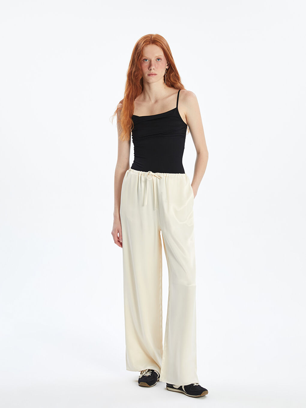 Elastic Waist Satin Women's Trousers -S5OG37Z8-CR8