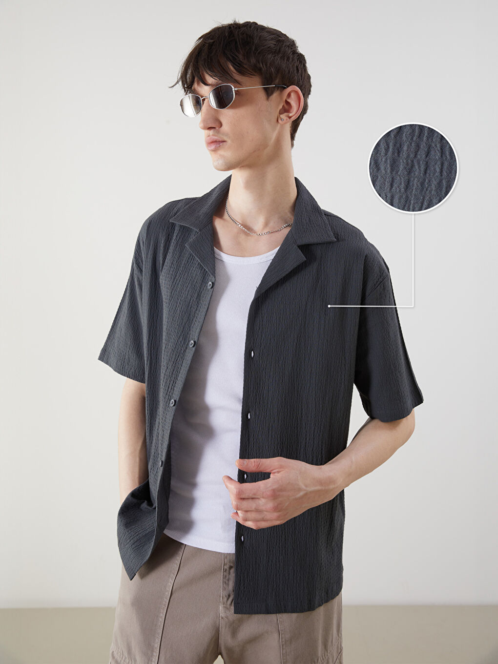 XSIDE Relaxed Fit Short Sleeve Men's Textured Shirt -S5OG41Z8-HZX