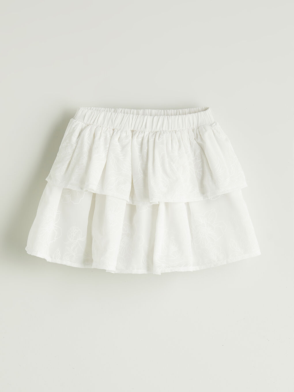 Ekru Beli Lastikli Dantel Detaylı Kız Çocuk Etek