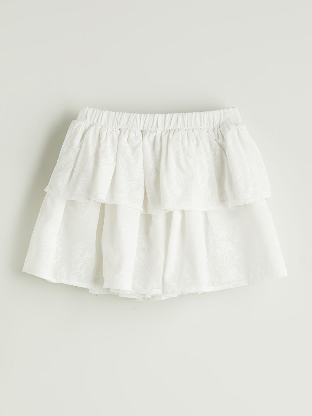Ekru Beli Lastikli Dantel Detaylı Kız Çocuk Etek-1