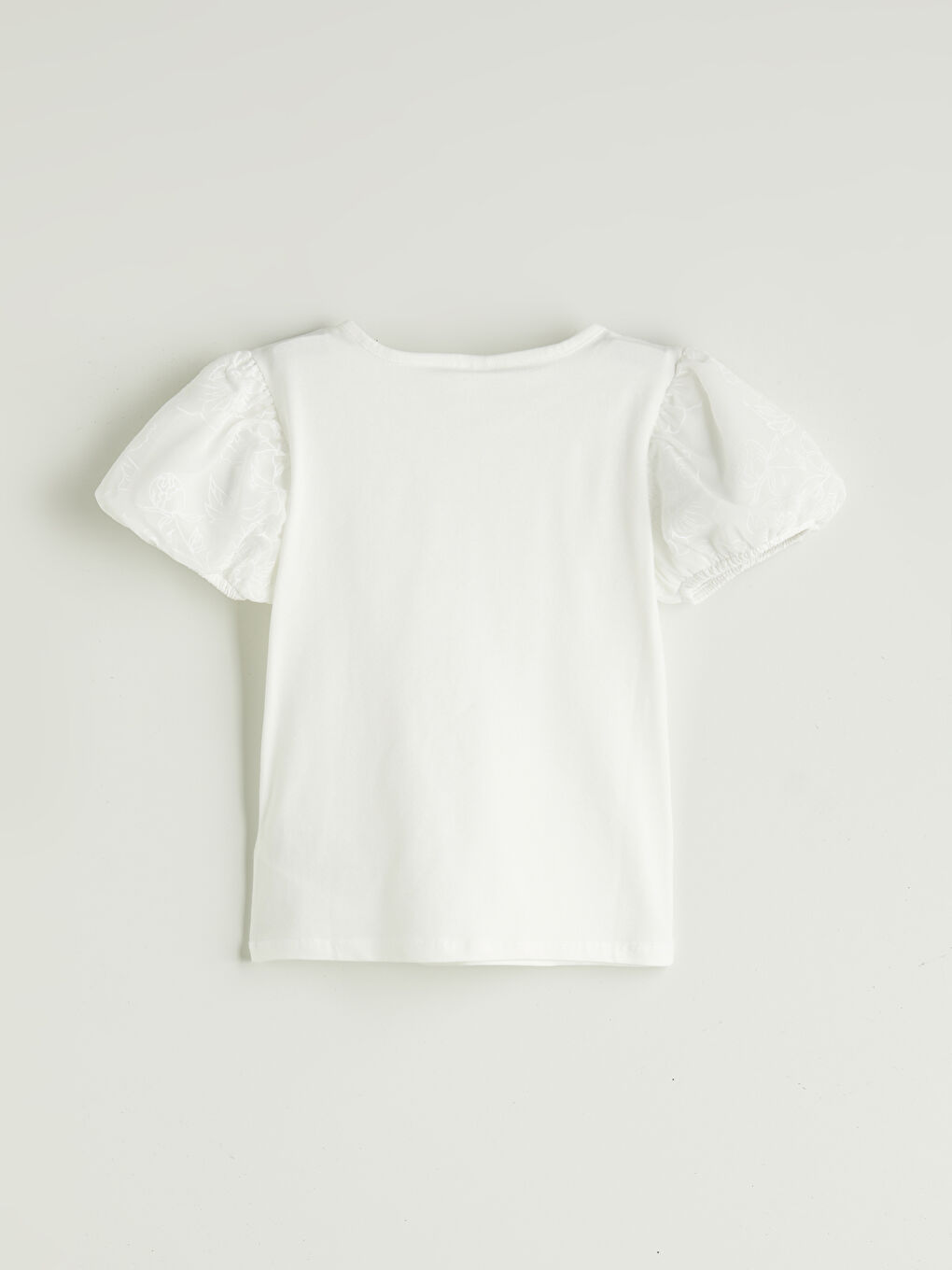 Ekru Bisiklet Yaka Çiçekli Kız Çocuk Tişört-2