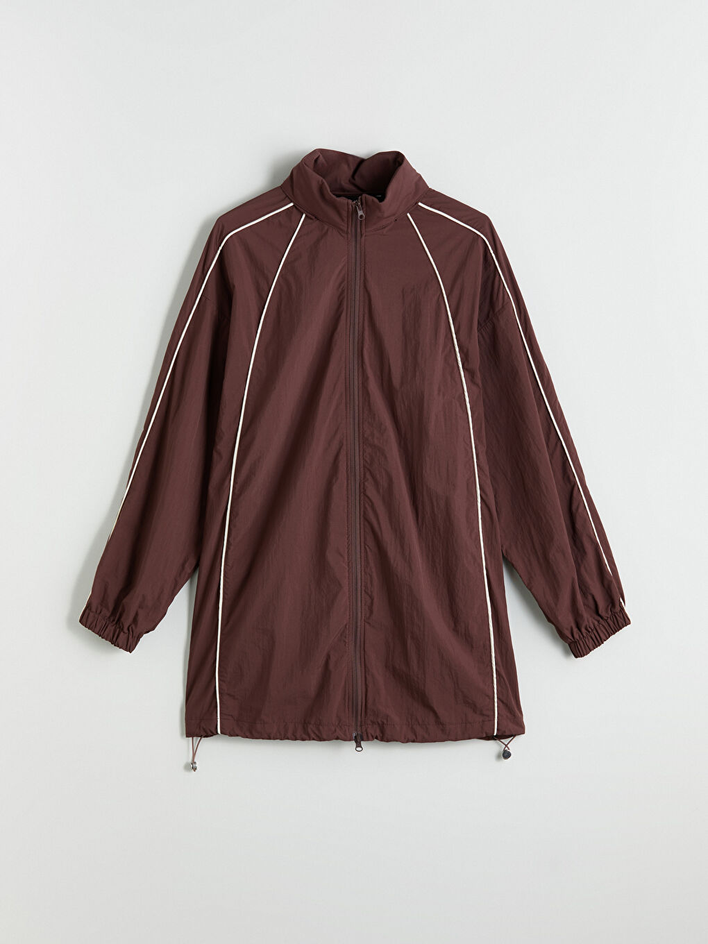 Kahverengi Dik Yaka Oversize Kadın Yağmurluk-5