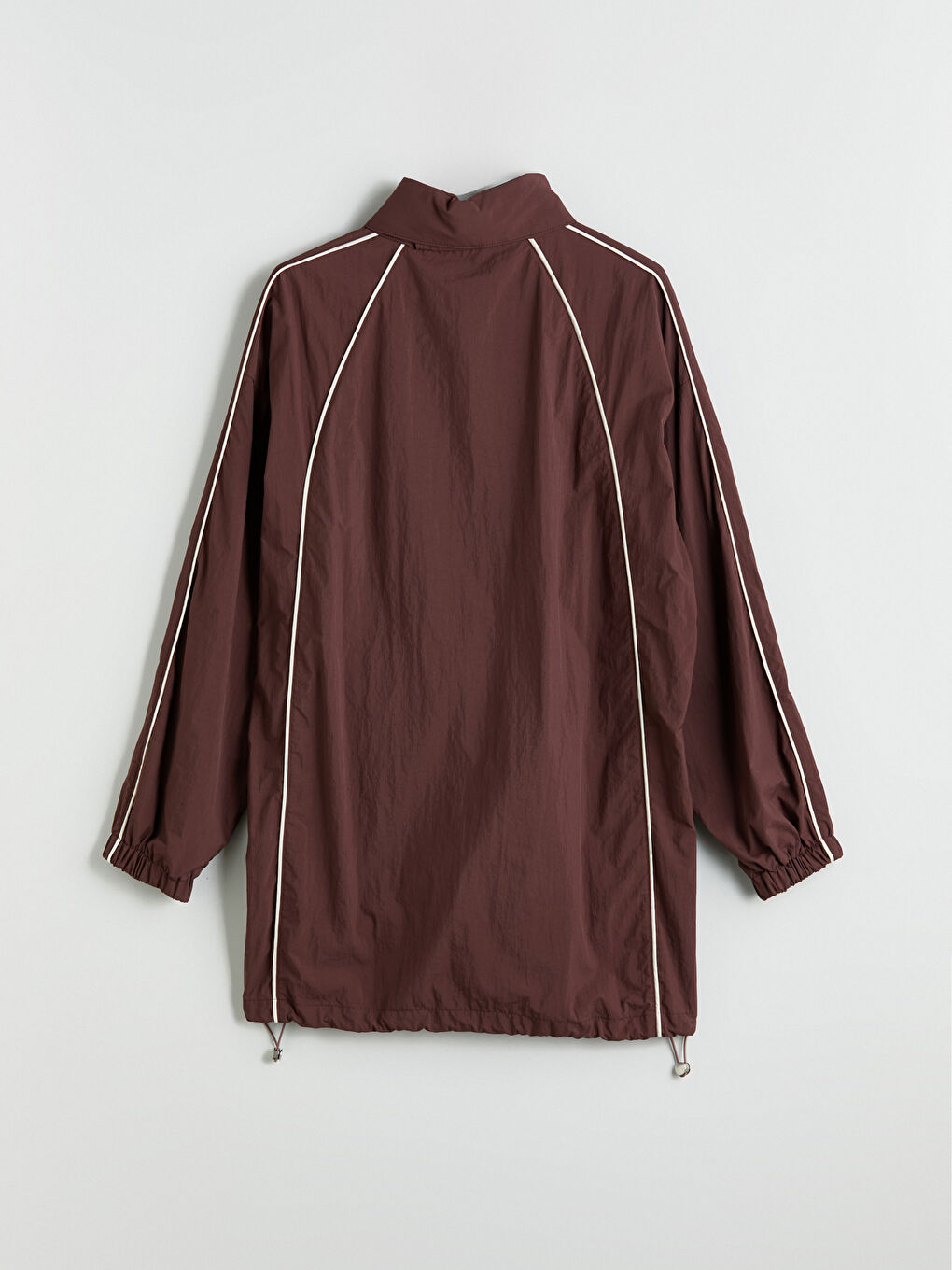 Kahverengi Dik Yaka Oversize Kadın Yağmurluk-7