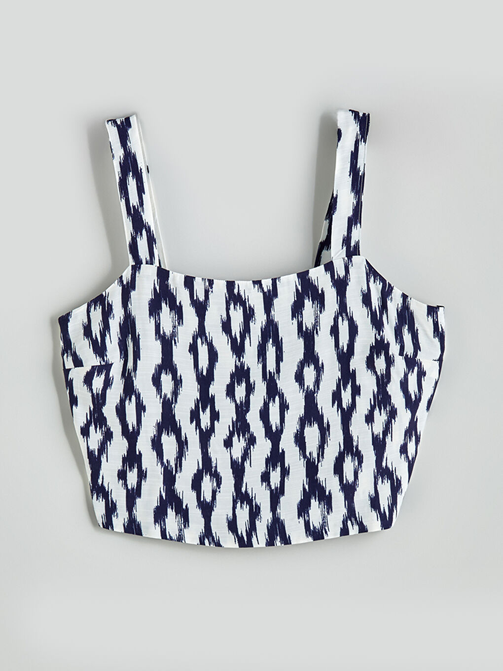 Mavi Kare Yaka Desenli Askılı Crop-4