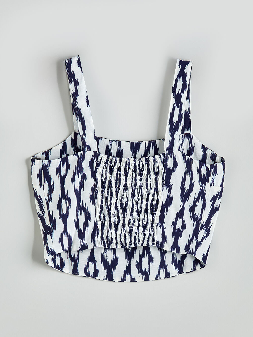 Mavi Kare Yaka Desenli Askılı Crop-5