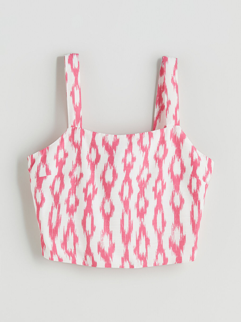 Pembe Kare Yaka Desenli Askılı Crop-4