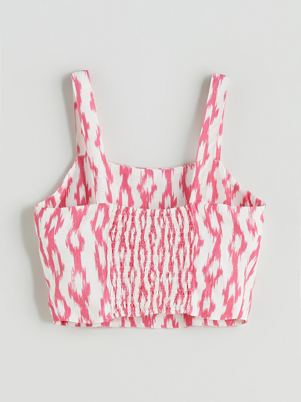 Pembe Kare Yaka Desenli Askılı Crop-5