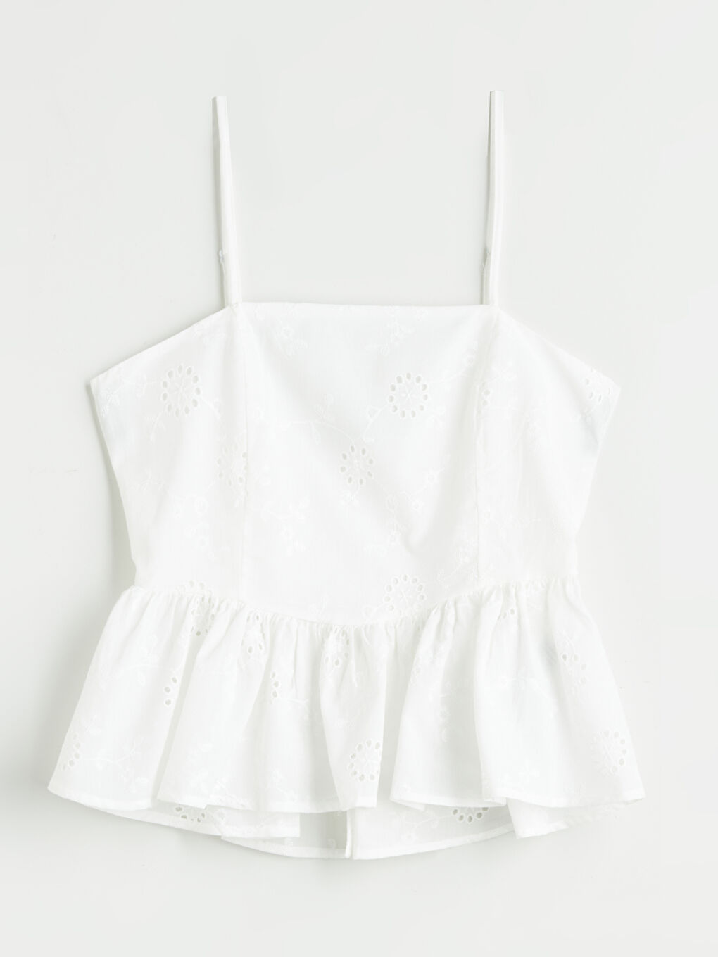 Ekru Kare Yaka Ajurlu Askılı Brode Bluz-4