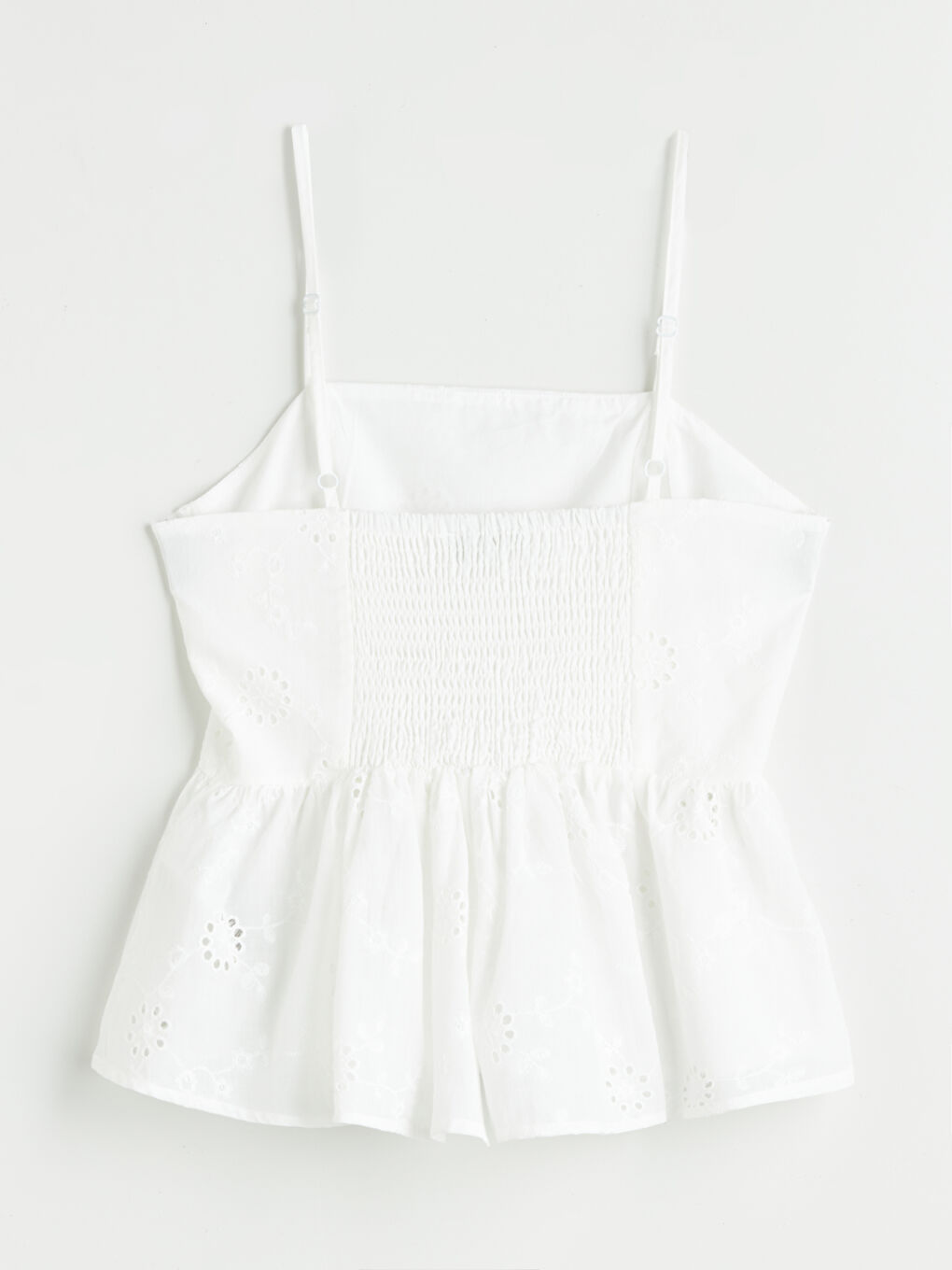 Ekru Kare Yaka Ajurlu Askılı Brode Bluz-5