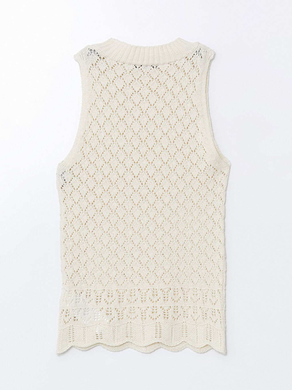 Bej Bisiklet Yaka Ajurlu Kadın Triko Atlet-5