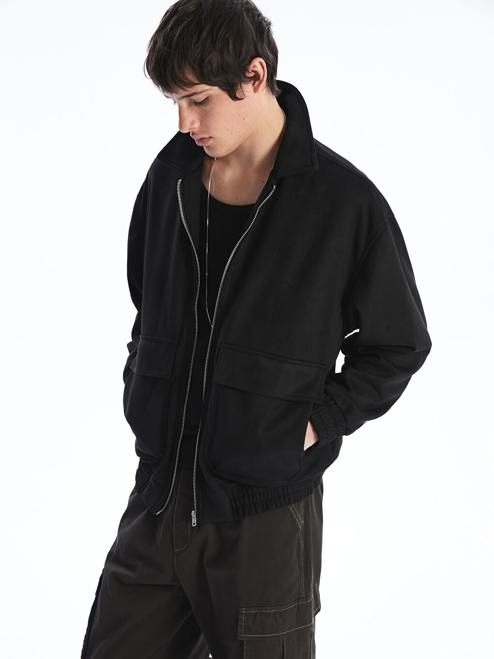 XSIDE Relaxed Fit Collared Neck Suede Men's Coat -S5OH68Z8-CVL