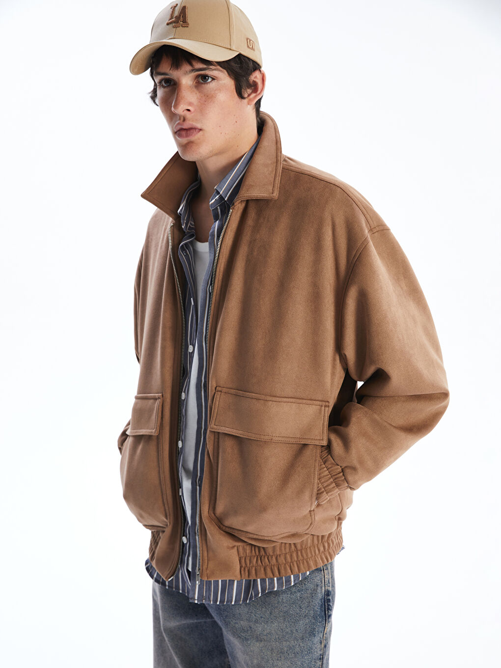 XSIDE Relaxed Fit Collared Neck Suede Men's Coat -S5OH68Z8-J0V
