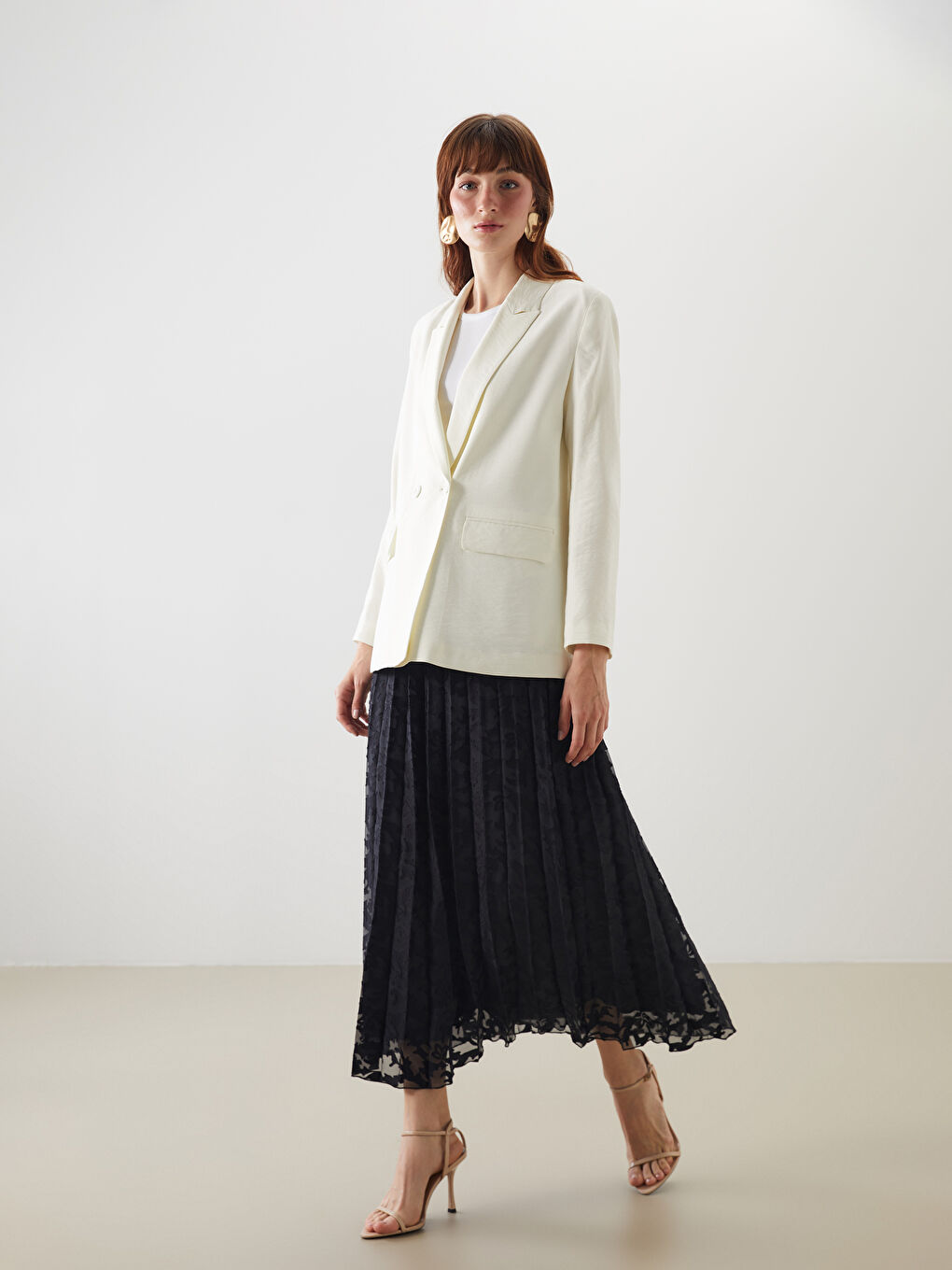 Elastic Waist Patterned Pleated Skirt -S5OH71Z8-CVL