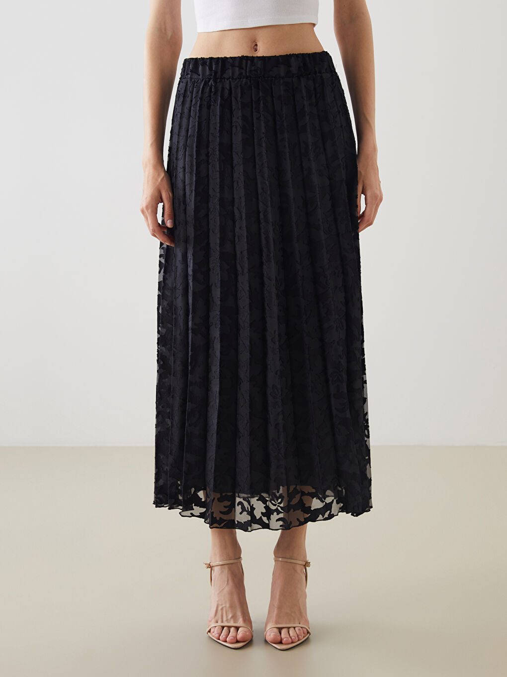 Elastic Waist Patterned Pleated Skirt -S5OH71Z8-CVL