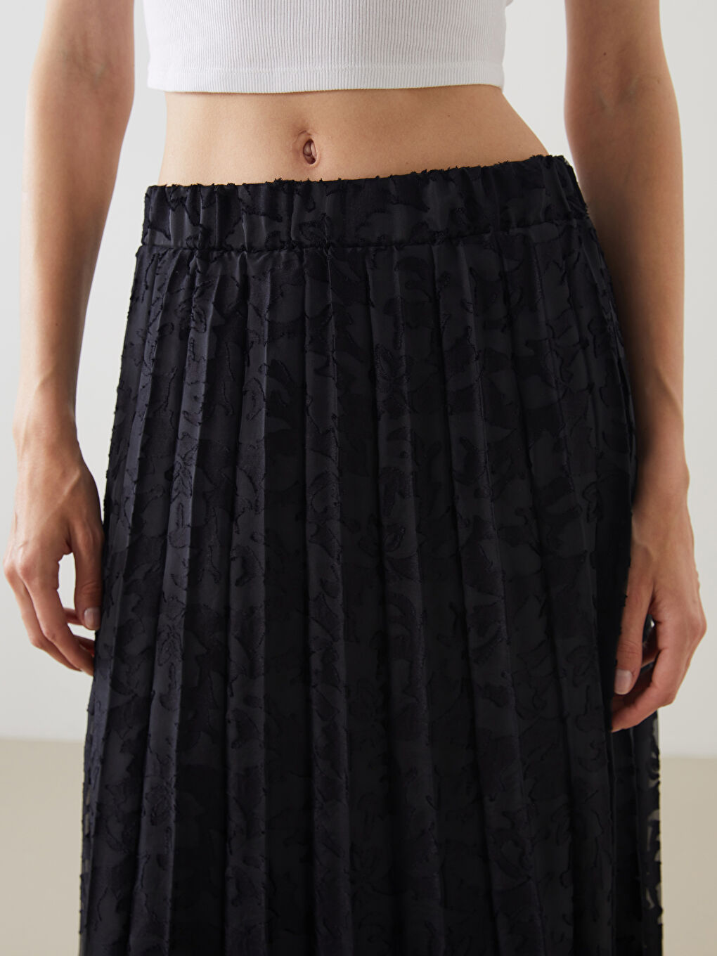 Elastic Waist Patterned Pleated Skirt -S5OH71Z8-CVL