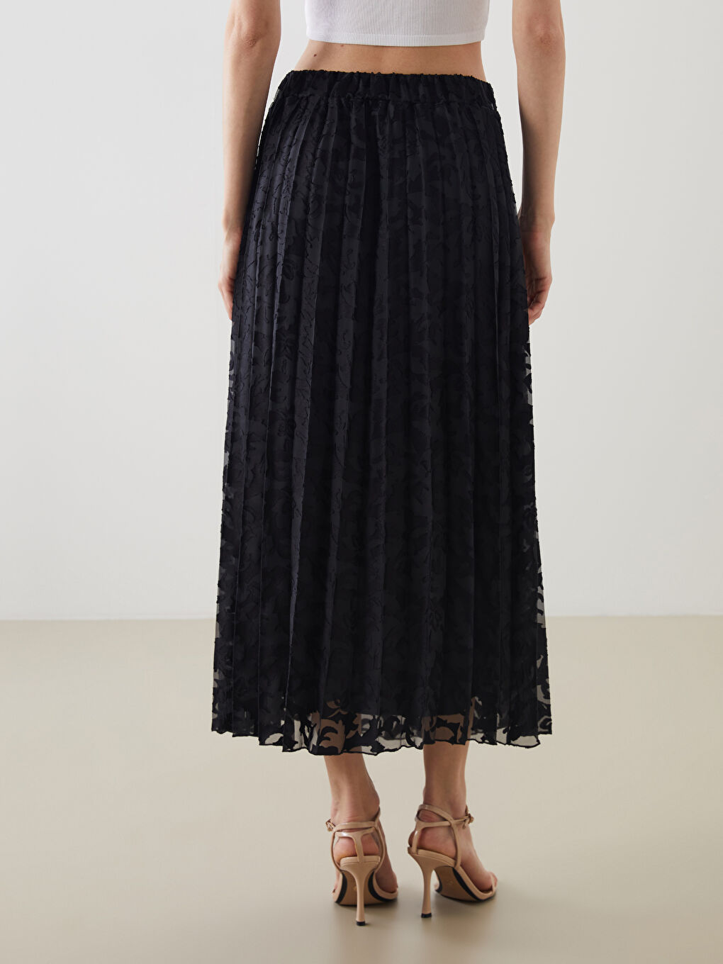Elastic Waist Patterned Pleated Skirt -S5OH71Z8-CVL