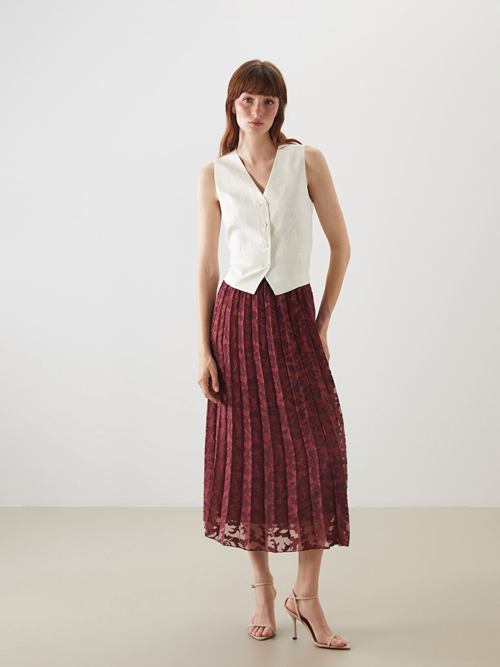 Elastic Waist Patterned Pleated Skirt -S5OH71Z8-YYP