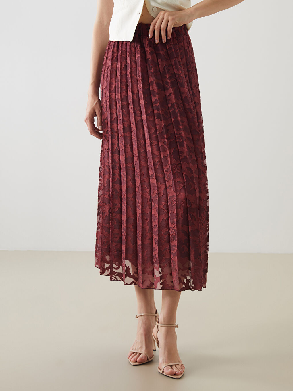 Elastic Waist Patterned Pleated Skirt -S5OH71Z8-YYP