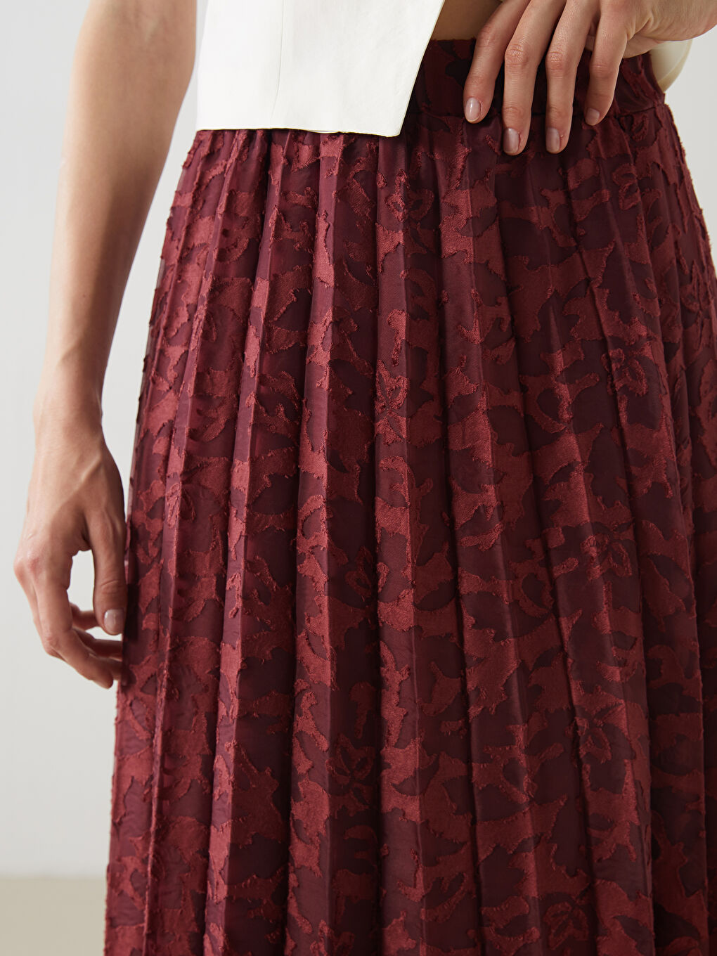Elastic Waist Patterned Pleated Skirt -S5OH71Z8-YYP