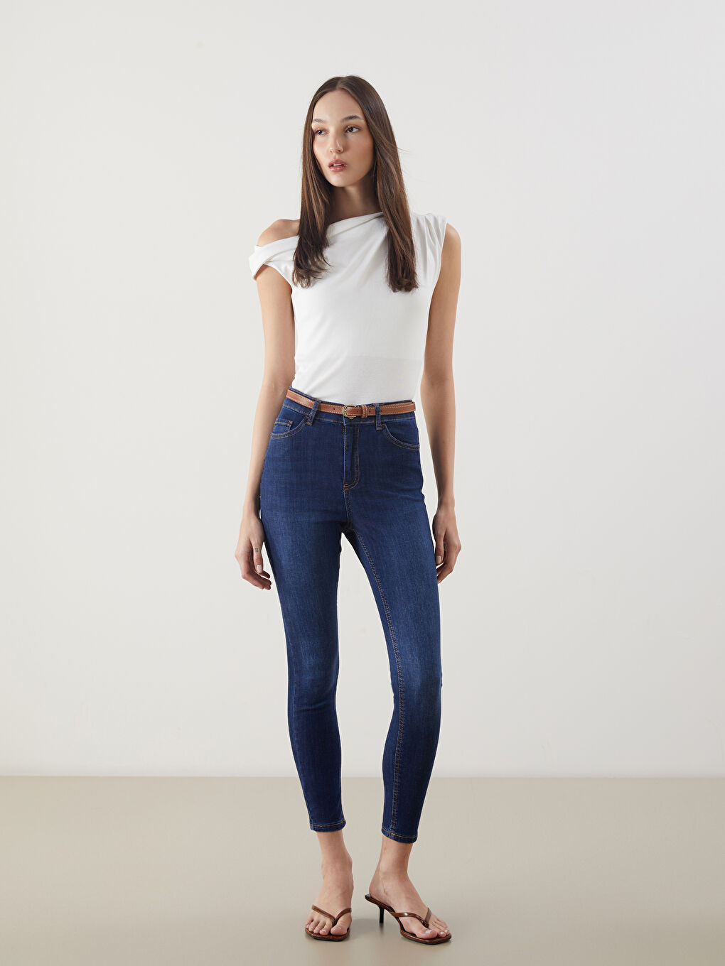 İndigo Beli Kemerli Jüpiter Süper Skinny Fit Kadın Jean Pantolon-1