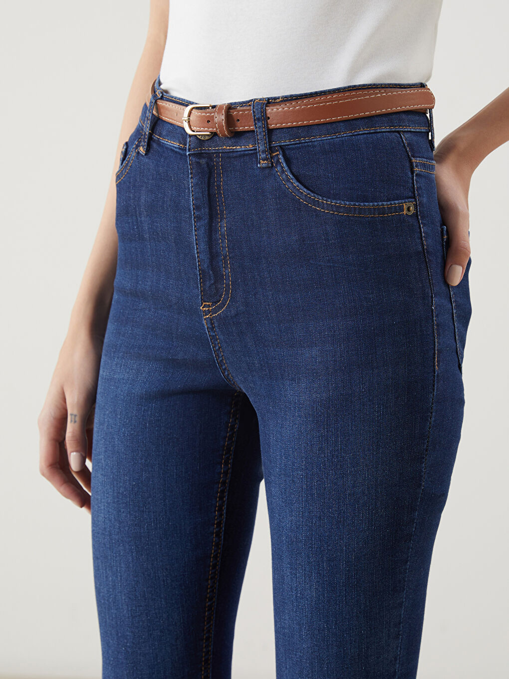 İndigo Beli Kemerli Jüpiter Süper Skinny Fit Kadın Jean Pantolon-3