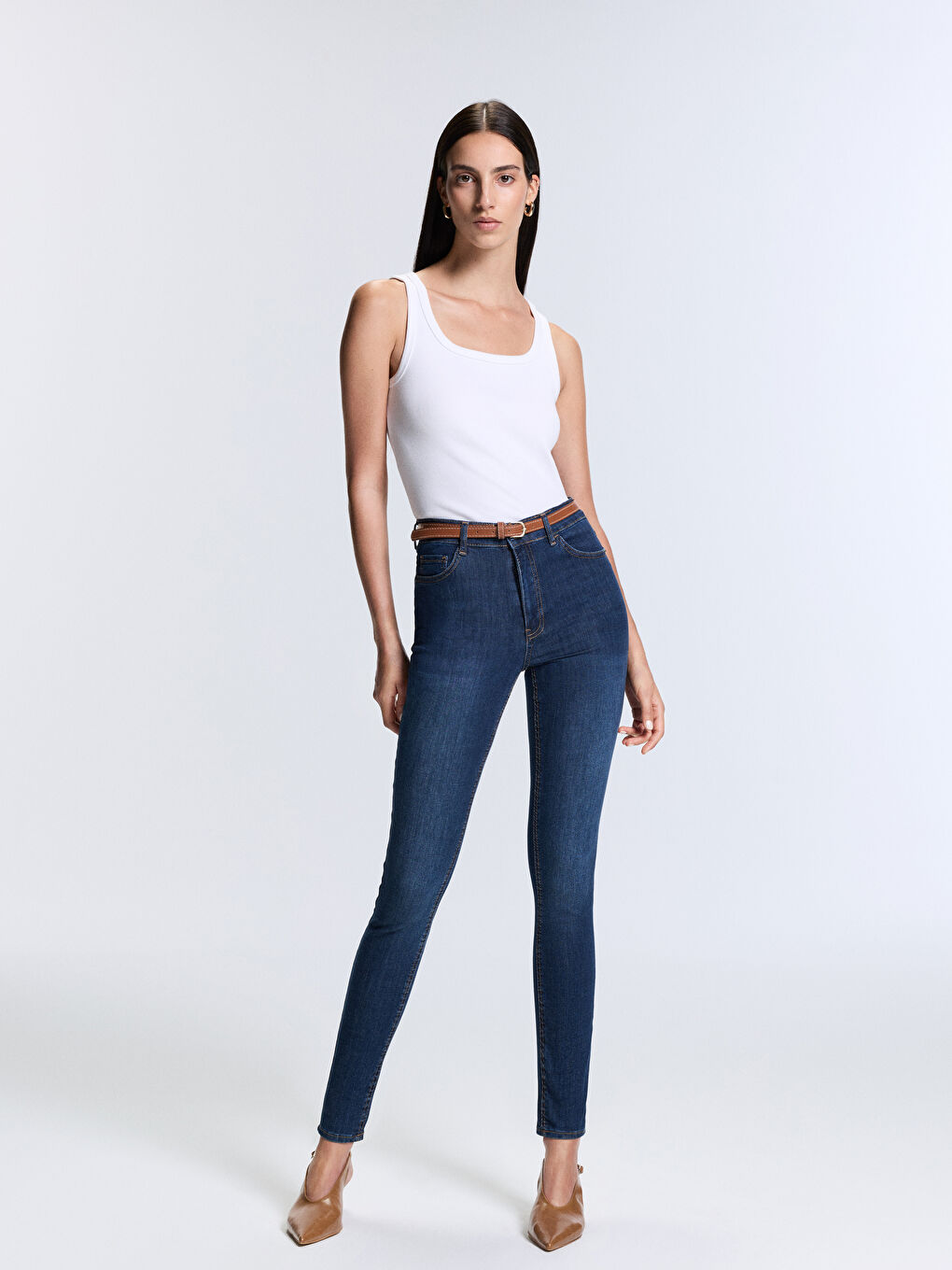 İndigo Beli Kemerli Jüpiter Süper Skinny Fit Kadın Jean Pantolon