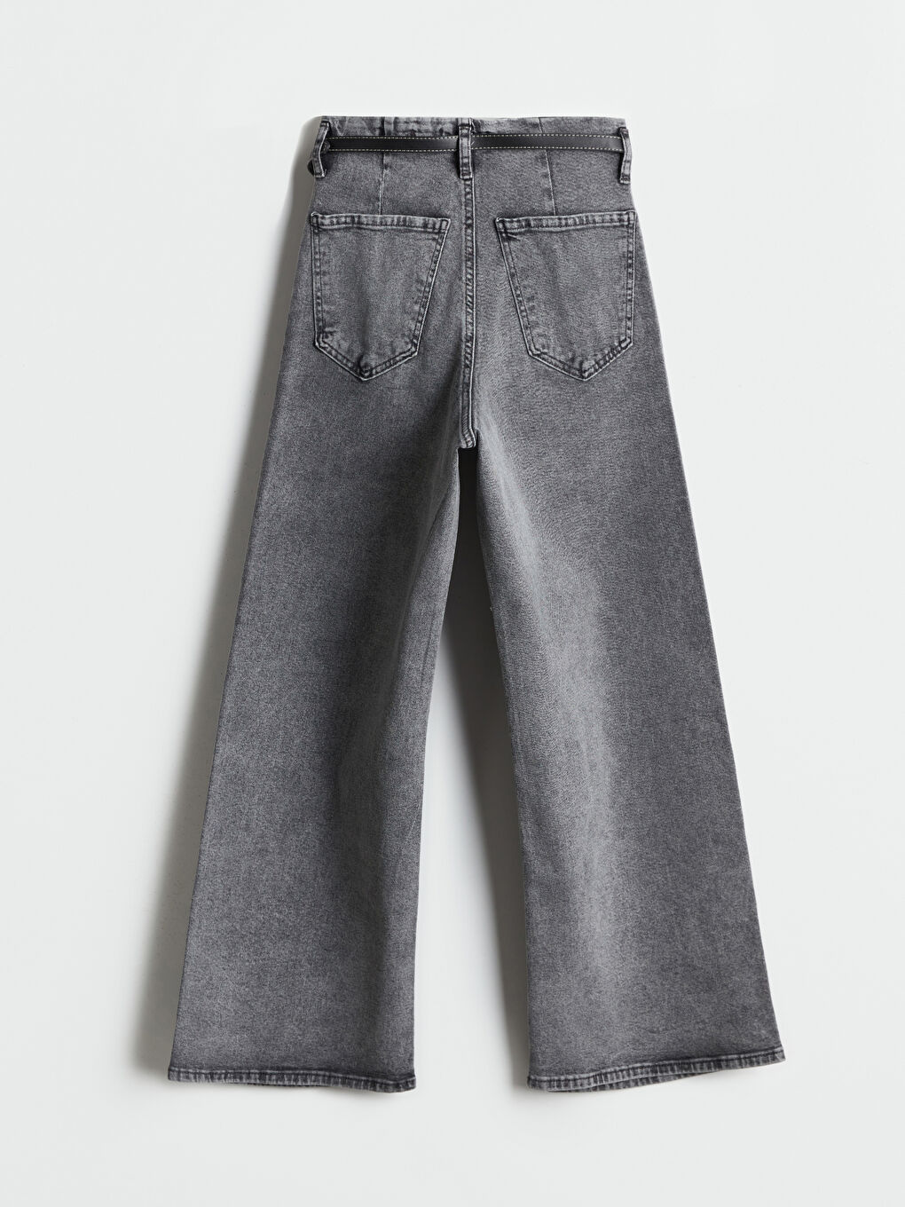 Gri Beli Kemerli Wideleg Kadın Jean Pantolon-5